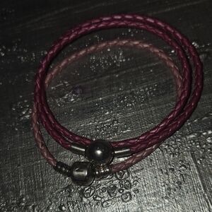 Bundle Of 2 Authentic Pandora Braided Leather Bracelet with925 Sterling Silver